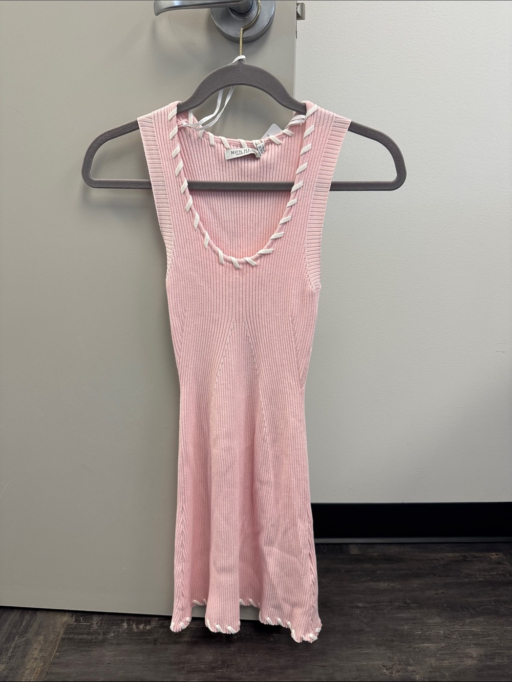 Mon Renn Pink Ribbed Tank Dress with Braided Trim